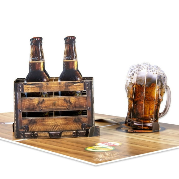 Yoetaun Father's Day 3D Popping Up Greeting Card Beer Bottle and for Birthday or Retirement Celebration