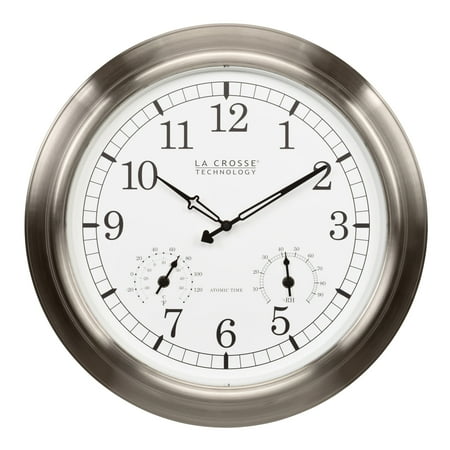 La Crosse Technology 17.9-inch Indoor/Outdoor Classic Stainless Steel Atomic Analog Wall Clock, 404-80017-INT