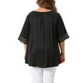 thumbnail image 3 of Blusas Casuales de Manga Corta de Encaje de Talla Grande para Mujeres Agnes Orinda, Cuello Redondo, 3X, Negro, 3 of 6