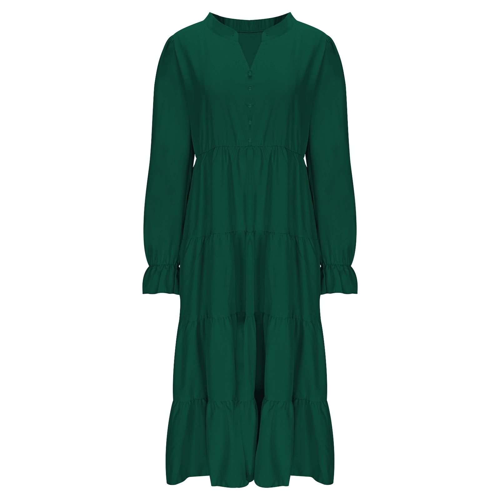 Oplxuo Long Sleeve Dress for Women 2025 Fall V Neck Tiered Aline Spring Elegant Modest Flowy Wedding Guest Maxi Dresses