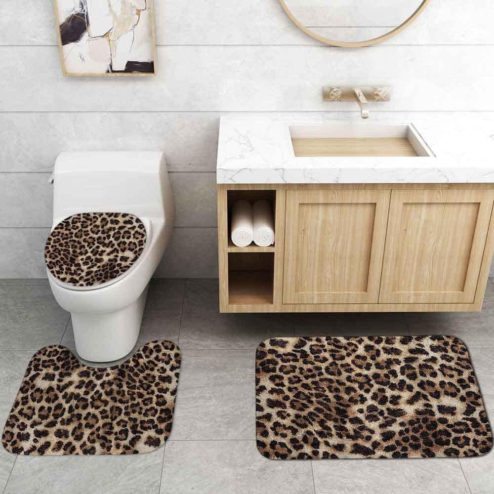 4PCS Cute Leopard Shower Curtain Set, Pink Rose Peony Floral Plant Cheetah Cow Print African Wildlife Safari Animal Bathroom Decor, Waterproof Fabric Shower Curtain, Non-Slip Bath Mat