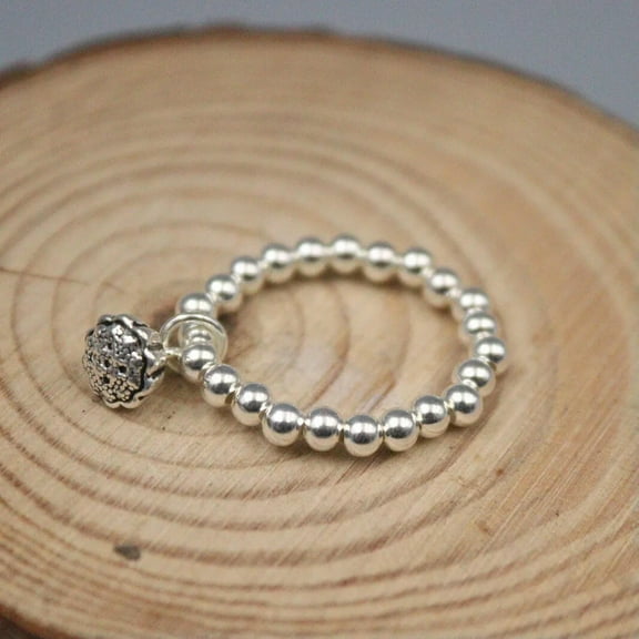 K-KED Real Sterling 925 Silver Ring For Women Small Beads Ring Lotus US 7 Gift