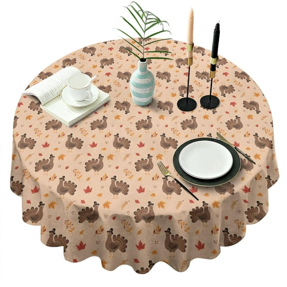 Happy Thanksgiving Day Round Tablecloth 60" X 60",Wrinkle Wipeable Table Cloth for Kitchen Dining Room Picnic Patio Party