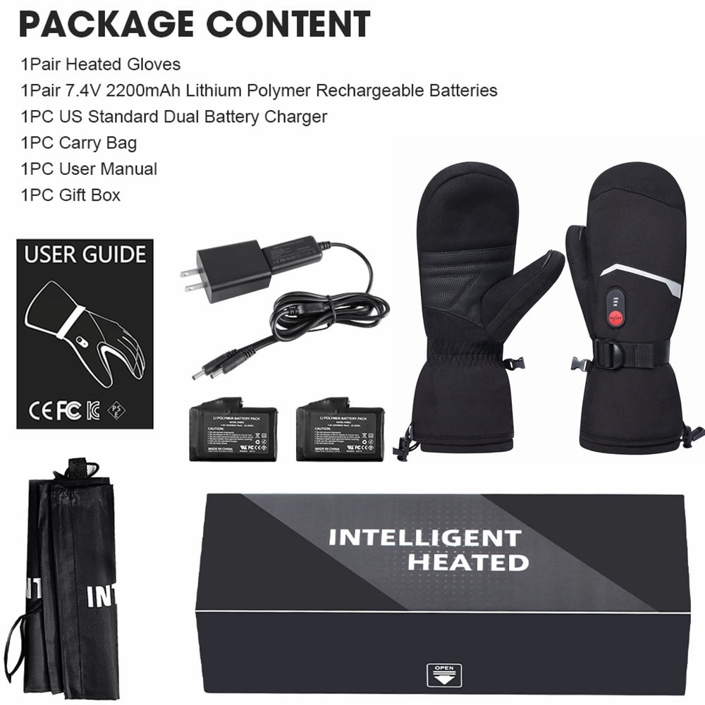 Sun Will 7.4V 2200mAh Rechargeable Battery Heated Ski Gloves, Unisex Winter Warm Mittens XXS-XXL