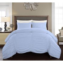 DNG Creations 5 Piece Ruched Pattern Duvet Cover 100% Egyptian Cotton, 800 TC- With Zipper Closure & Corner Ties ( Solid Light Blue - Oversized King )