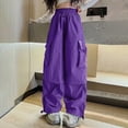 thumbnail image 5 of Ccpelsie Girls Streetwear Cargo Pants Spring Collection Baggy Wide Leg with Cargo Pockets and Adjustable Waist Comfort Fit Trousers(A01-Purple,4-5 Years), 5 of 7