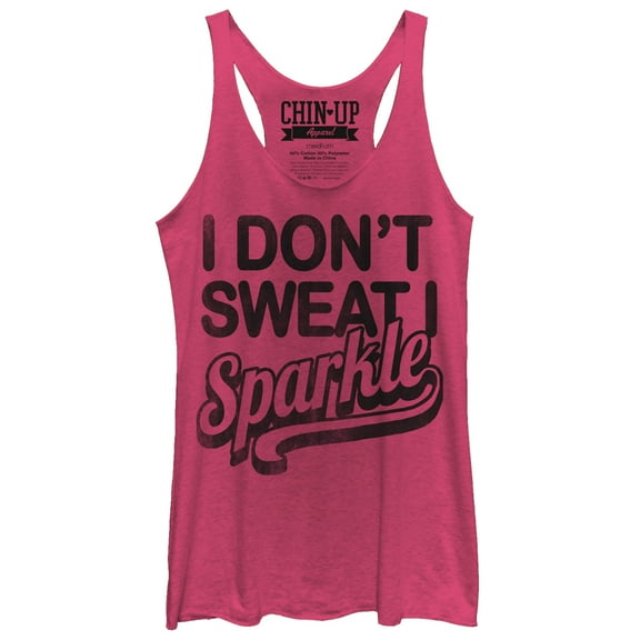 Women's CHIN UP Sweat or Sparkle Racerback Tank Top Pink Heather Large