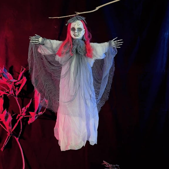 Life Size Halloween Posable Ghost Doll Decorations,Hanging Zombie Props,39.3" Scary Zombie Girl Decor for Haunted House,Porch Lawn,Flying Ghosts Doll Decor