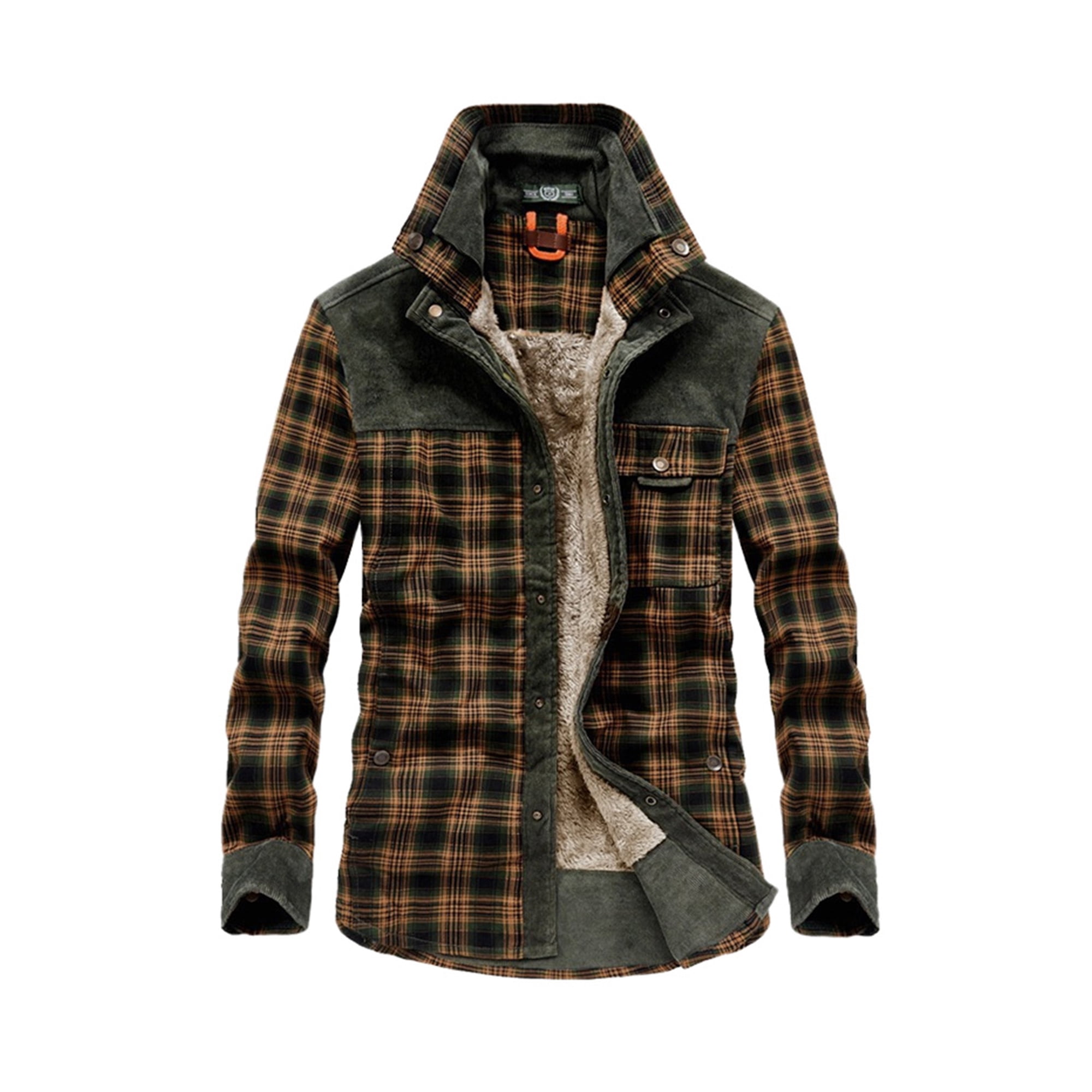 Lumento Men Outwear Lapel Neck Winter Warm Jacket Check Print Coat