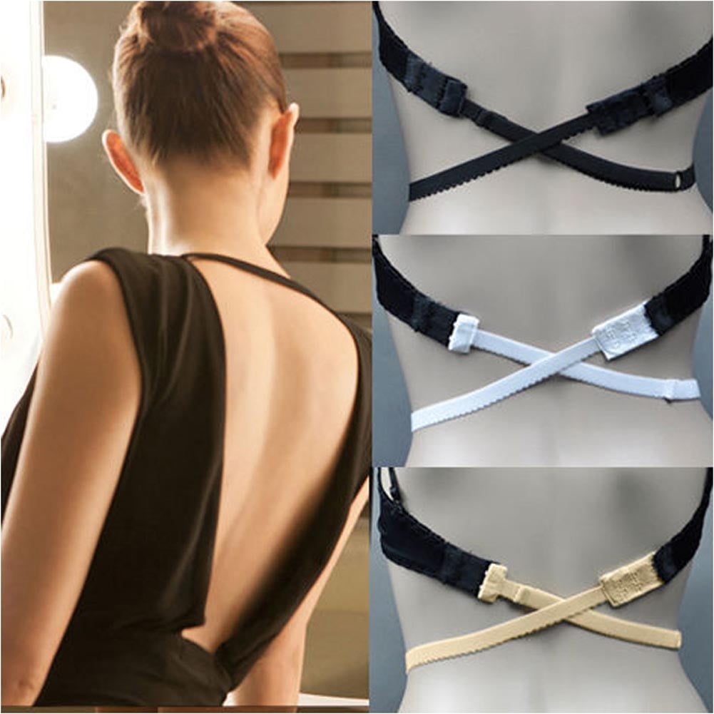 Black & White & Beige Museya 3pcs Womens Low Back Bra Strap Converter Adjustable Extension Strap in