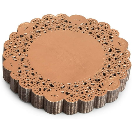 

200 Pack Rose Gold Lace Paper Doilies 6 inch Round Metallic Placemats for Wedding & Birthday Party Table Decorations