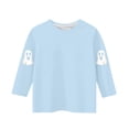 thumbnail image 4 of MKOSPLRT T-Shirts d'Halloween pour Enfants 3-12 Ans Garçons Filles Manches 3/4 T-Shirts Graphiques Col Rond Coupe Ample Hauts Mignons Fantômes Citrouille T-Shirts, 4 of 4