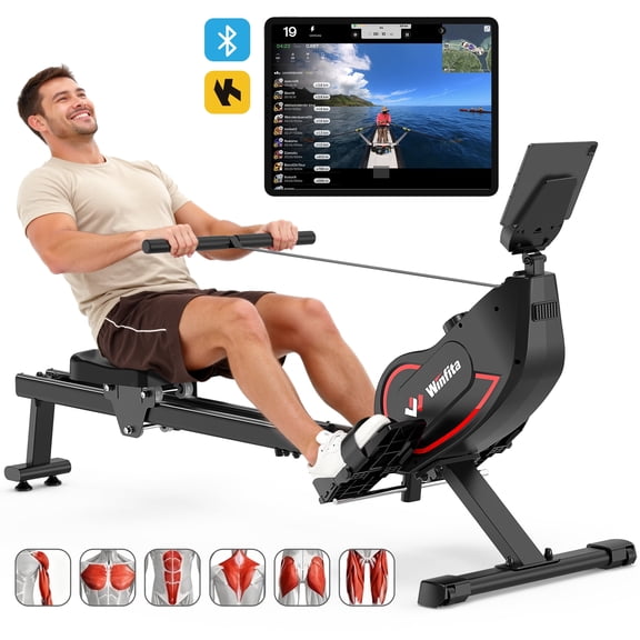 Winfita Magnetic Rowing Machine,  350LB Capacity Rower, 115LBS Max Resistance, 16 Levels, Home Gym Exercise, App Compatible, Tablet Holder