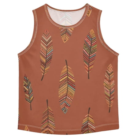 Boys Athletic Quick Dry Tank Tops Boys Sleeveless T-Shirts Kids Running Vest Terracotta Tones Feather 4T