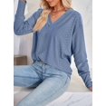 thumbnail image 4 of 3/4 Length Sleeve Womens Tops Summer Trendy Puff-Sleeve V-Neck Blouses Casual Textured Smocked T-Shirt  Blue 4XL, 4 of 6