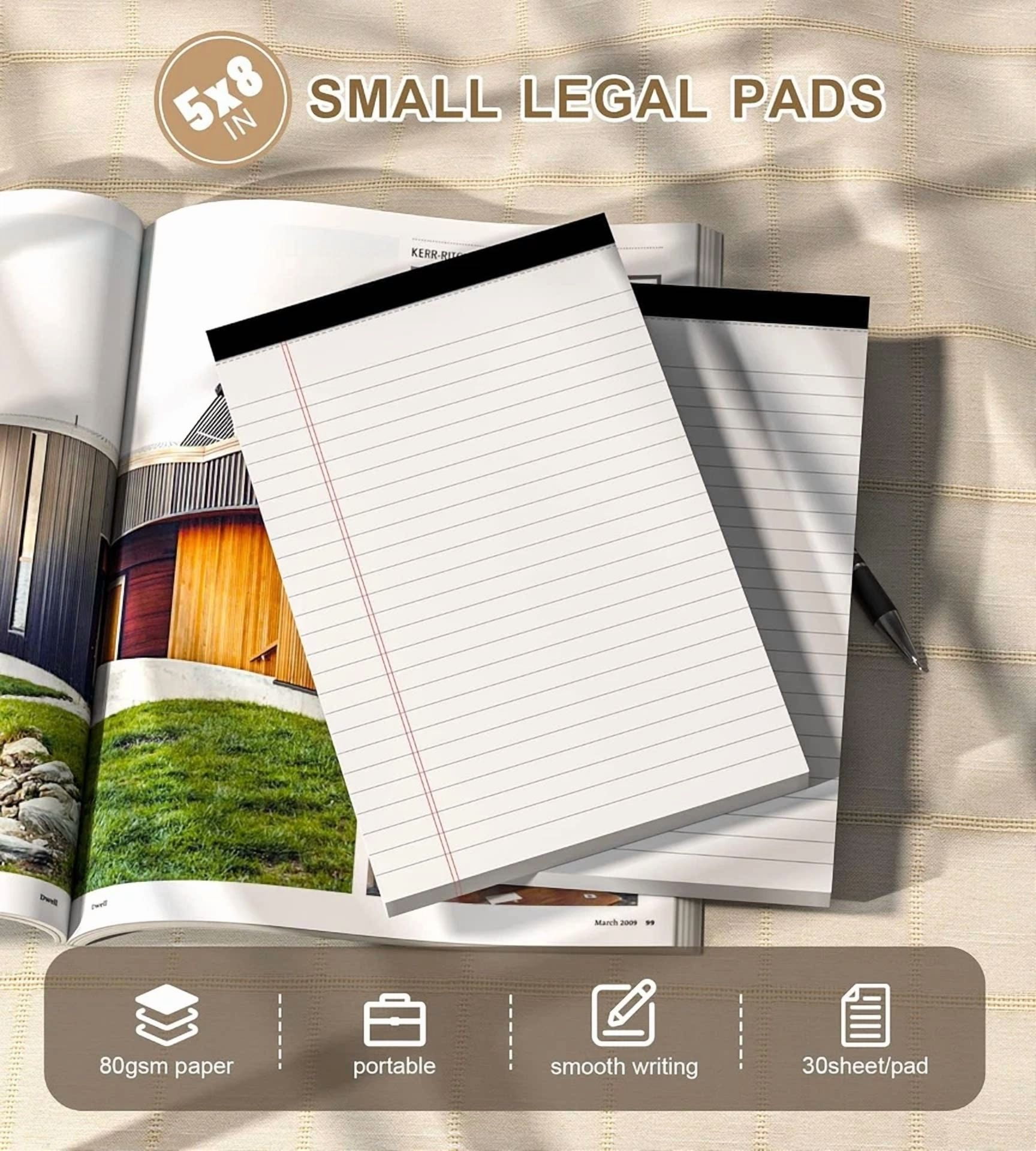 CIRCLE- Note Pads 5X8 Small Legal White Notepad, 6 Pack, Narrow In,