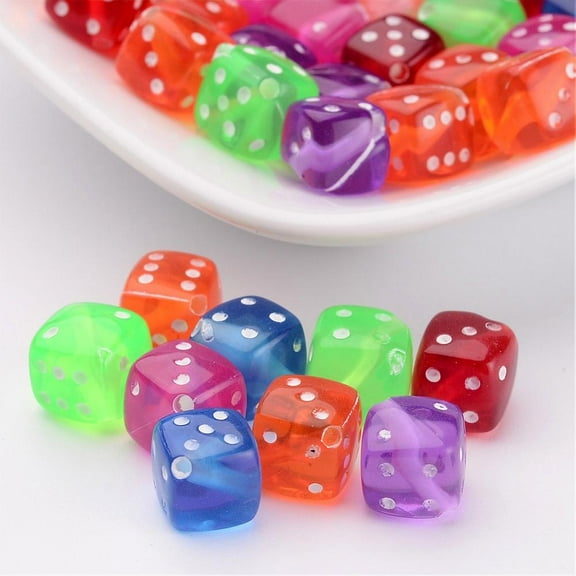 Mixed Color Transparent Acrylic Dice Beads 10x10x10mm Hole: 1.4mm