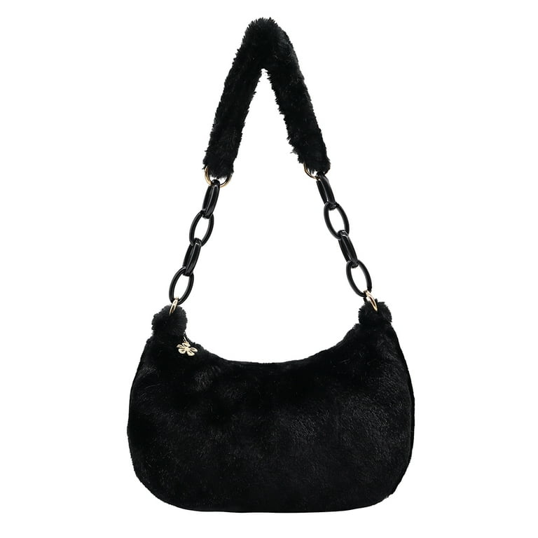 CHAMAIR Vintage Women Winter Pure Color Underarm Bag Plush Chain