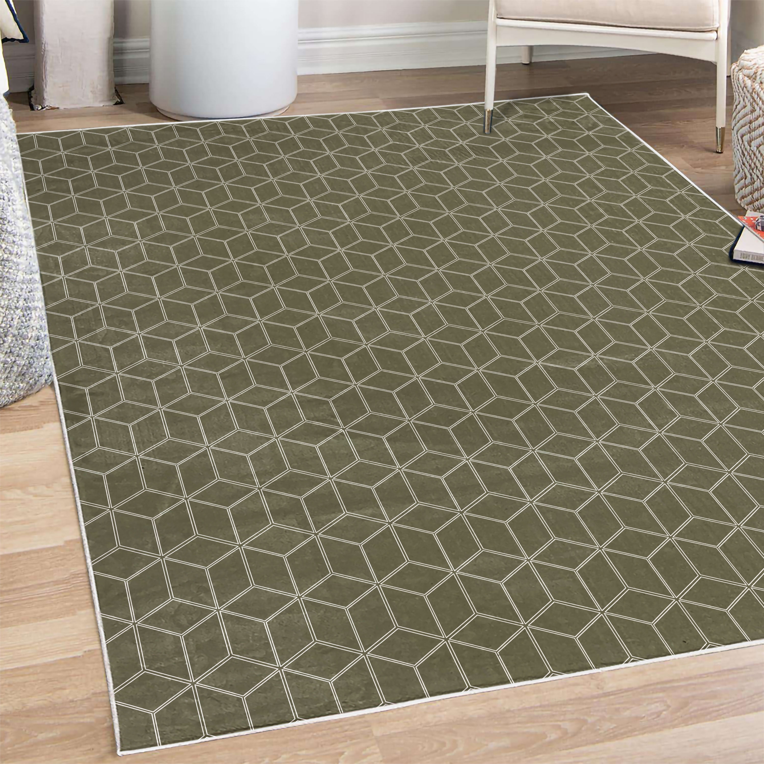 Abstract Decorative Rug, Minimalist Cubes in Trippy Simplistic ...