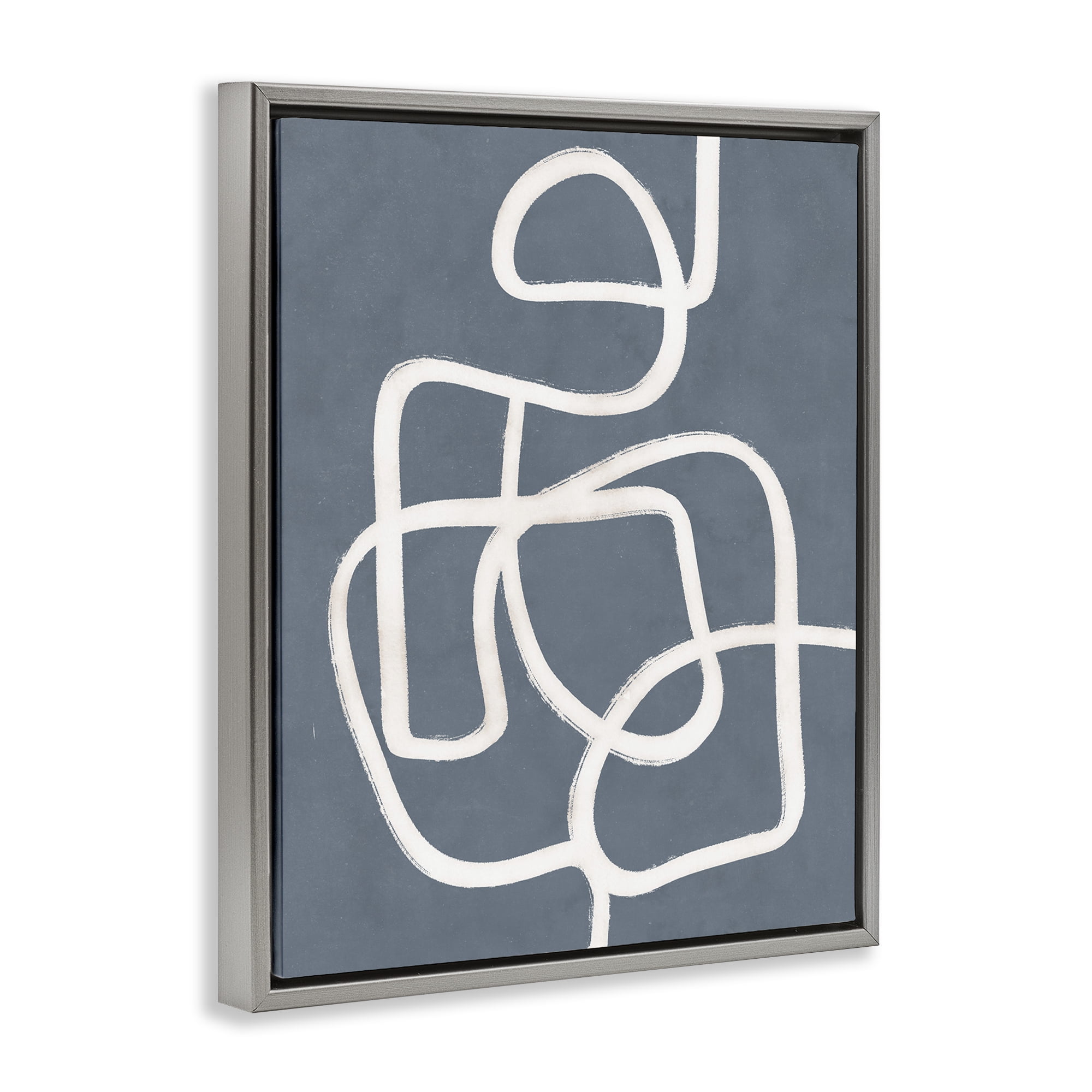 Stupell Industries Blue Freeflow Line Abstract Painting Gray Floater Framed Canvas Art Print Wall Art, 17 x 21