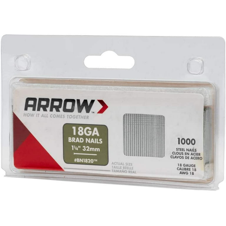 Arrow Fastener BN1820 18 Ga. x 1-1/4 in. L Galvanized Steel Brad Nails 1000 pk 0.65 lb. Arrow Fastener BN1820 18 Ga. x 1-1/4 in. L Galvanized Steel Brad Nails 1000 pk 0.65 lb.