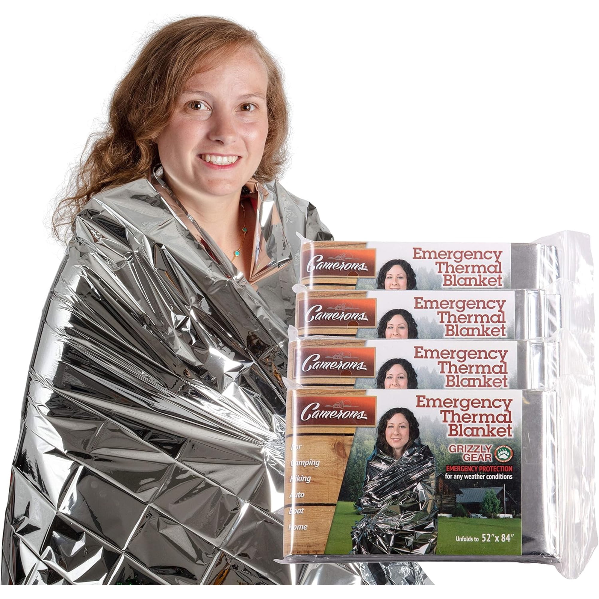 Grizzly Gear Emergency Mylar Blanket 4 Pack- 7' x 4' 1/3" Thermal Weatherproof Survival Gear- Durable Tearproof Prepper Supplies compact survival gear