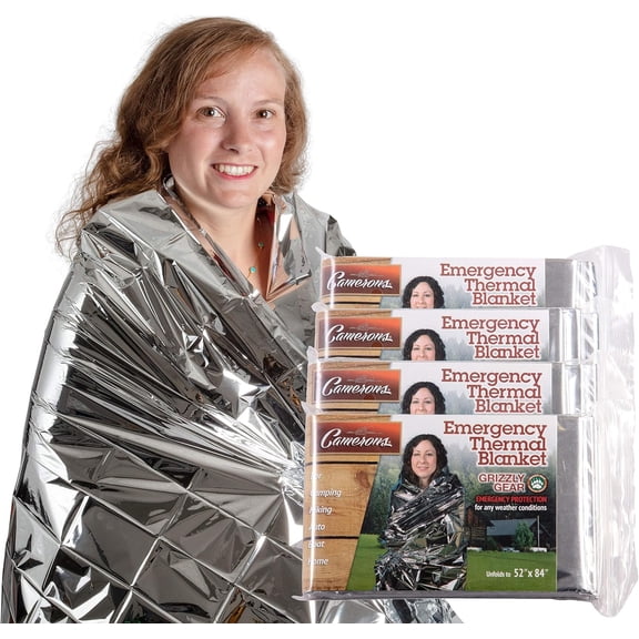 Grizzly Gear Emergency Mylar Blanket 4 Pack- 7' x 4' 1/3" Thermal Weatherproof Survival Gear- Durable Tearproof Prepper Supplies