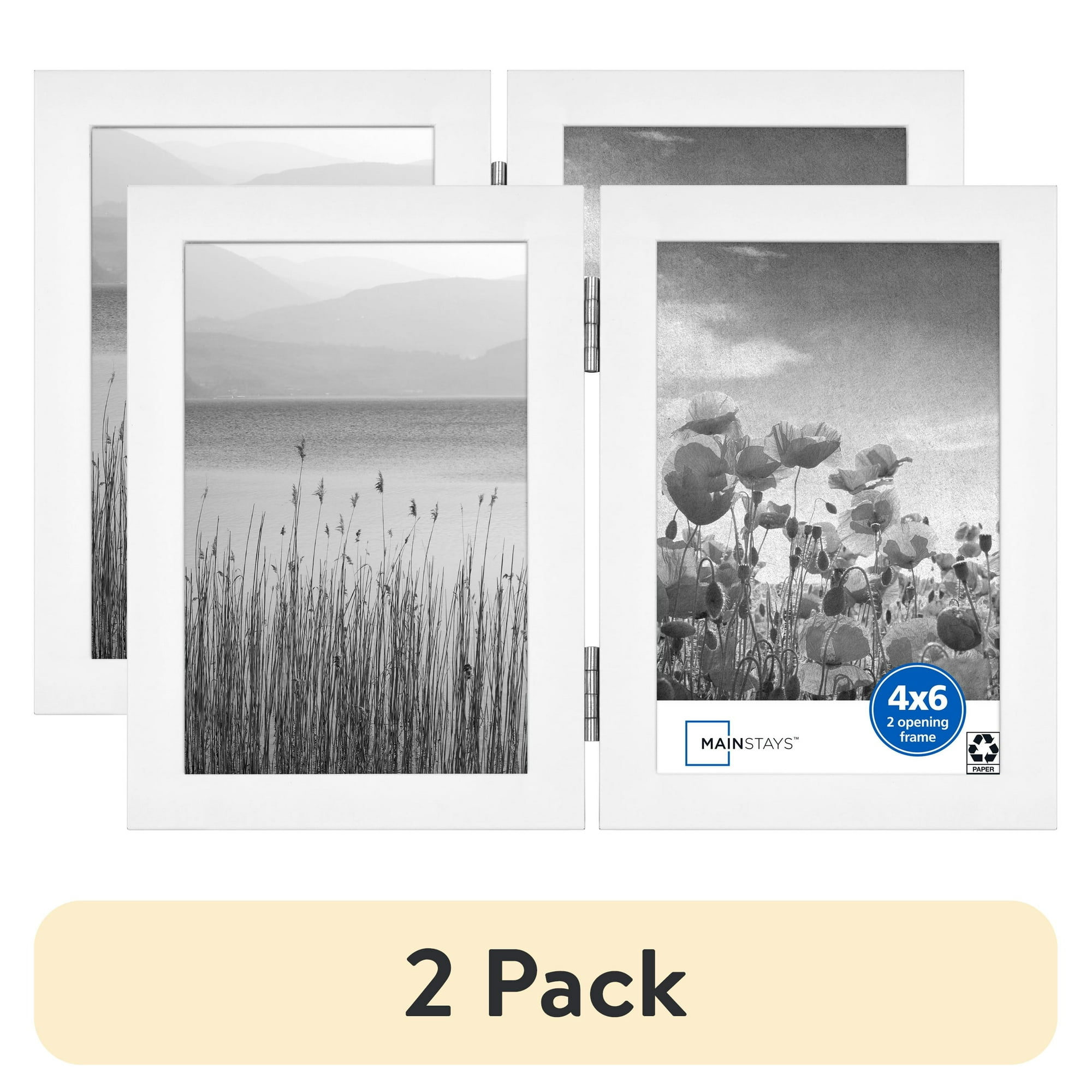 (2 pack) Mainstays Hinged Double 4 x 6 Tabletop Picture Frame, White