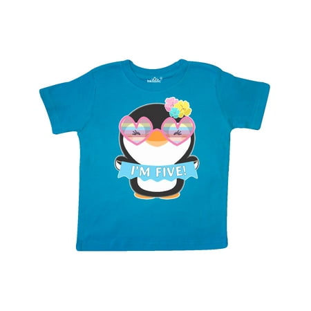 

Inktastic I m 5 Cute Penguin with Sunglasses and Flowers Gift Toddler Boy or Toddler Girl T-Shirt