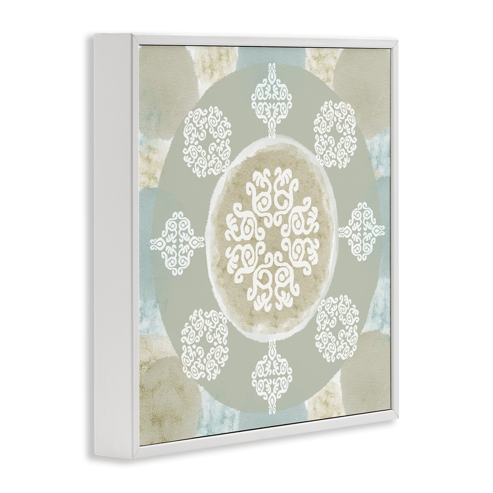 Stupell Industries Mint & Beige Mandala Abstract Painting White Framed Art Print Wall Art, 12 x 12