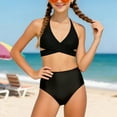 thumbnail image 6 of Gubotare Girl Swimsuits Girls Swimsuit Bikini Set,2 Piece Girl Bathing Suits Color Block Cutout SwimwearSize 13-14 (Black,13-14 Years), 6 of 9