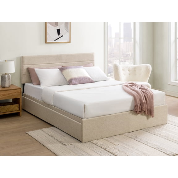 Mainstays Upholstered Platform Bed with Underbed Storage Drawers, Twin