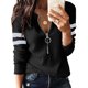 thumbnail image 1 of Camisetas de manga larga para mujer con cuello en V y cremallera, blusa tipo túnica de punto tipo gofre, 1 of 2
