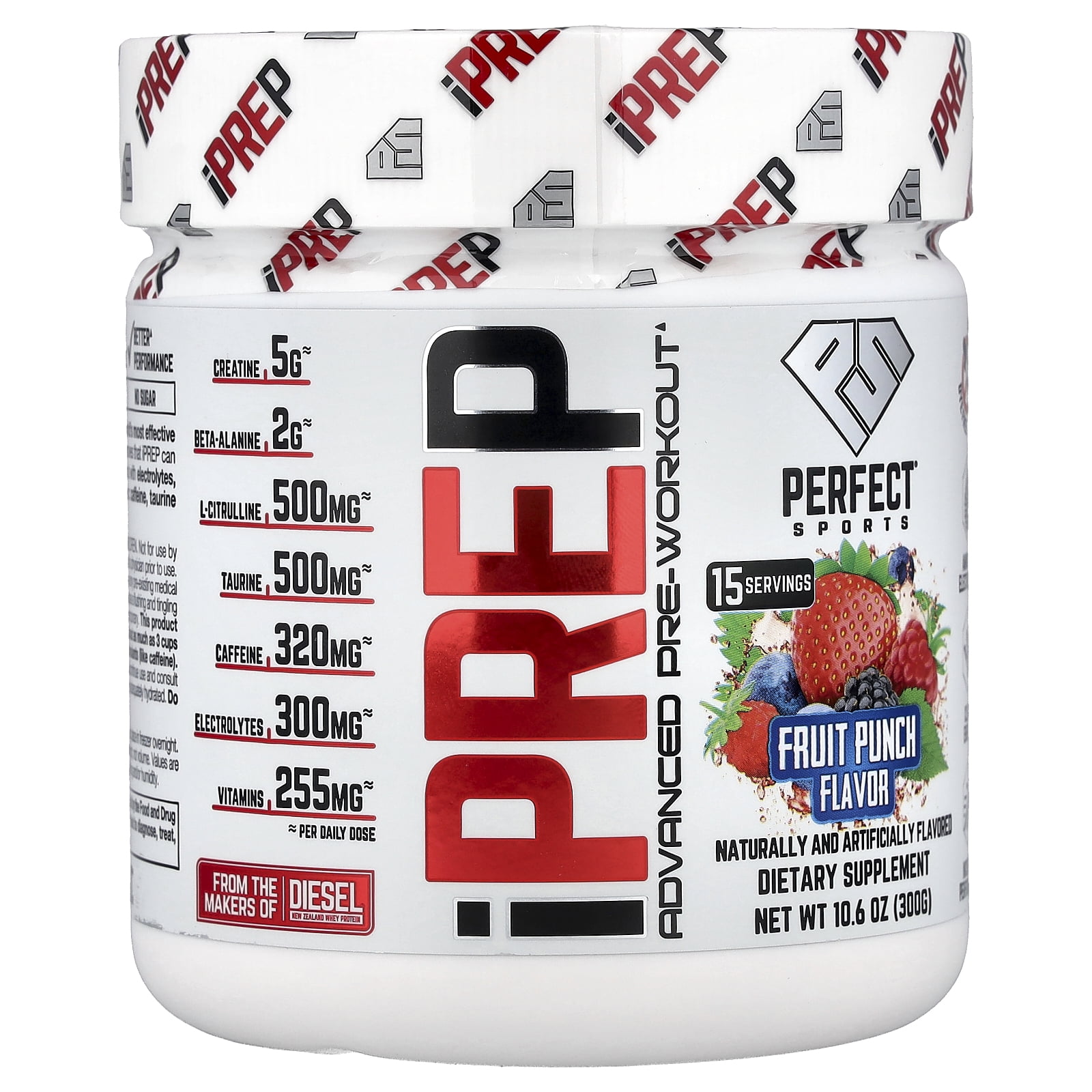 PERFECT Sports iPrep, Advanced Pre-Workout, Fruit Punch Candy, 10.6 oz (300 g)