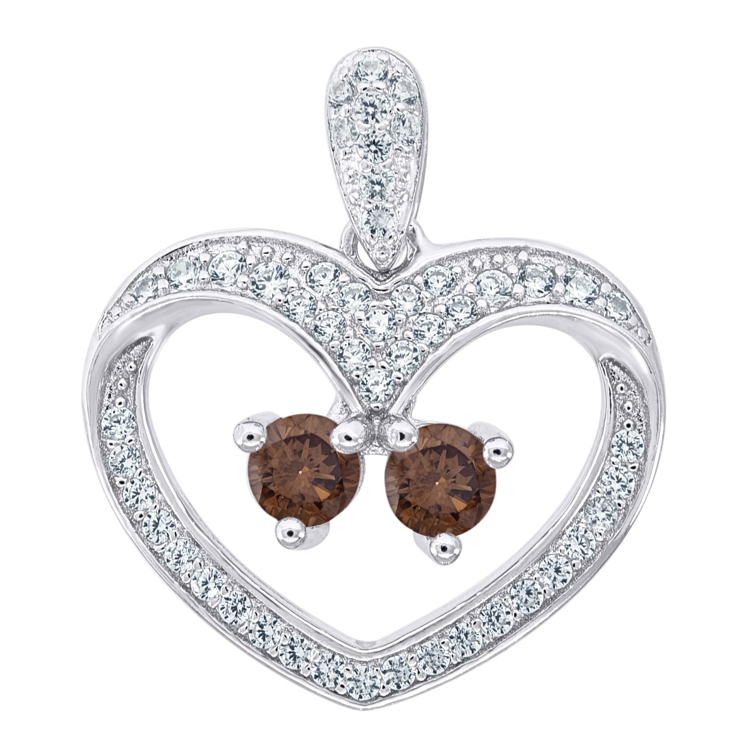 Saris and Things 925 Sterling Silver Womens Round Cubic Zirconia CZ 2 Two Brown Stone Heart Fashion Charm Pendant Saris and Things 925 Sterling Silver Womens Round Cubic Zirconia CZ 2 Two Brown Stone Heart Fashion Charm Pendant