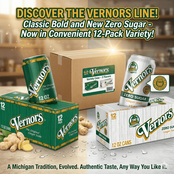 Vernors Zero Sugar Ginger Ale & Vernors Caffeine Free Ginger Ale Soda Pop Variety Pack 12 fl oz Cans 24 Pack