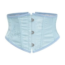 Lace Up Corset Belt for Womens Vintage Floral Waist Cincher Underbust Party Bones Bustier Corsets Sky Blue, XS