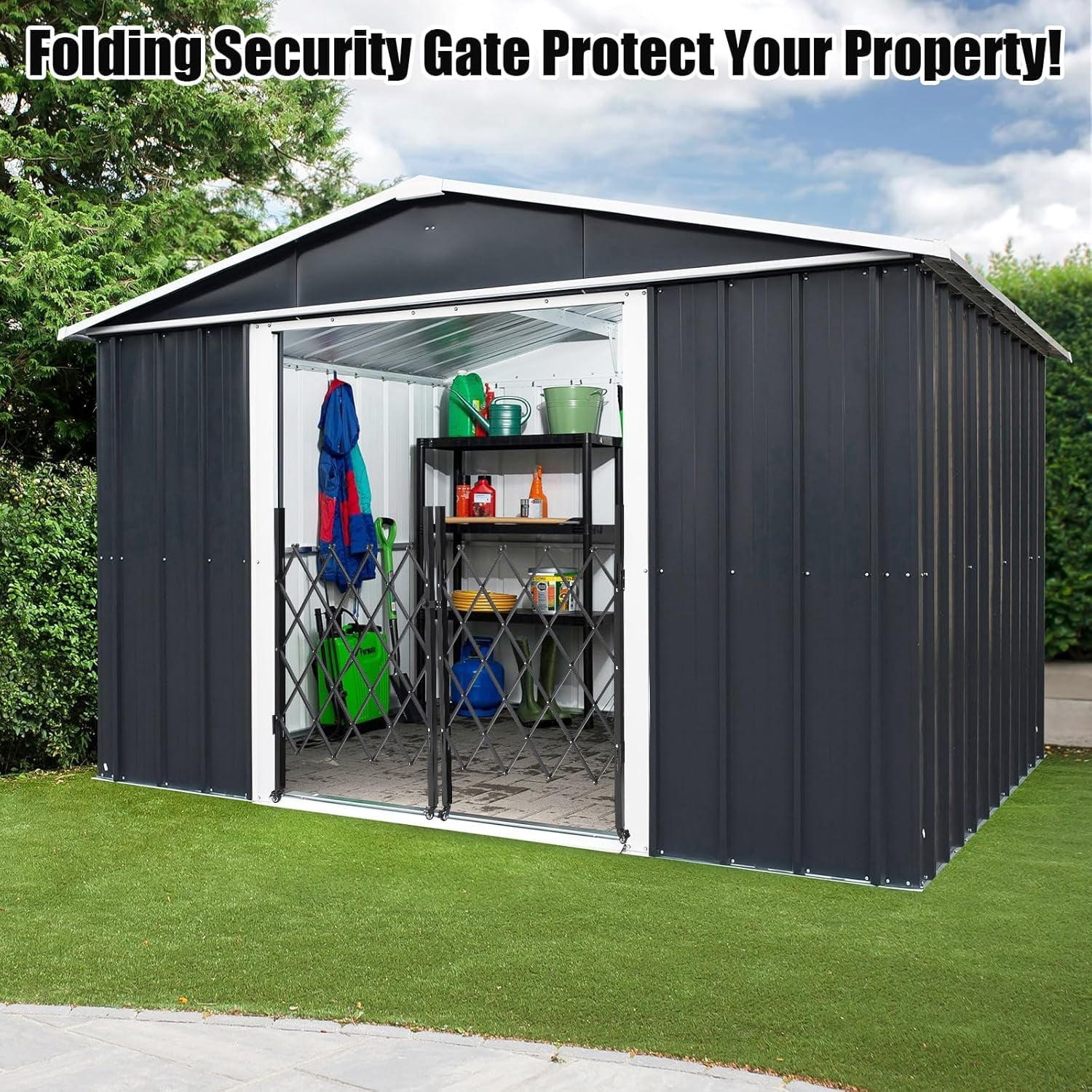 Towallmark Folding Driveway Gate – 61" x 122" Metal Barrier with Casters and Key Lock