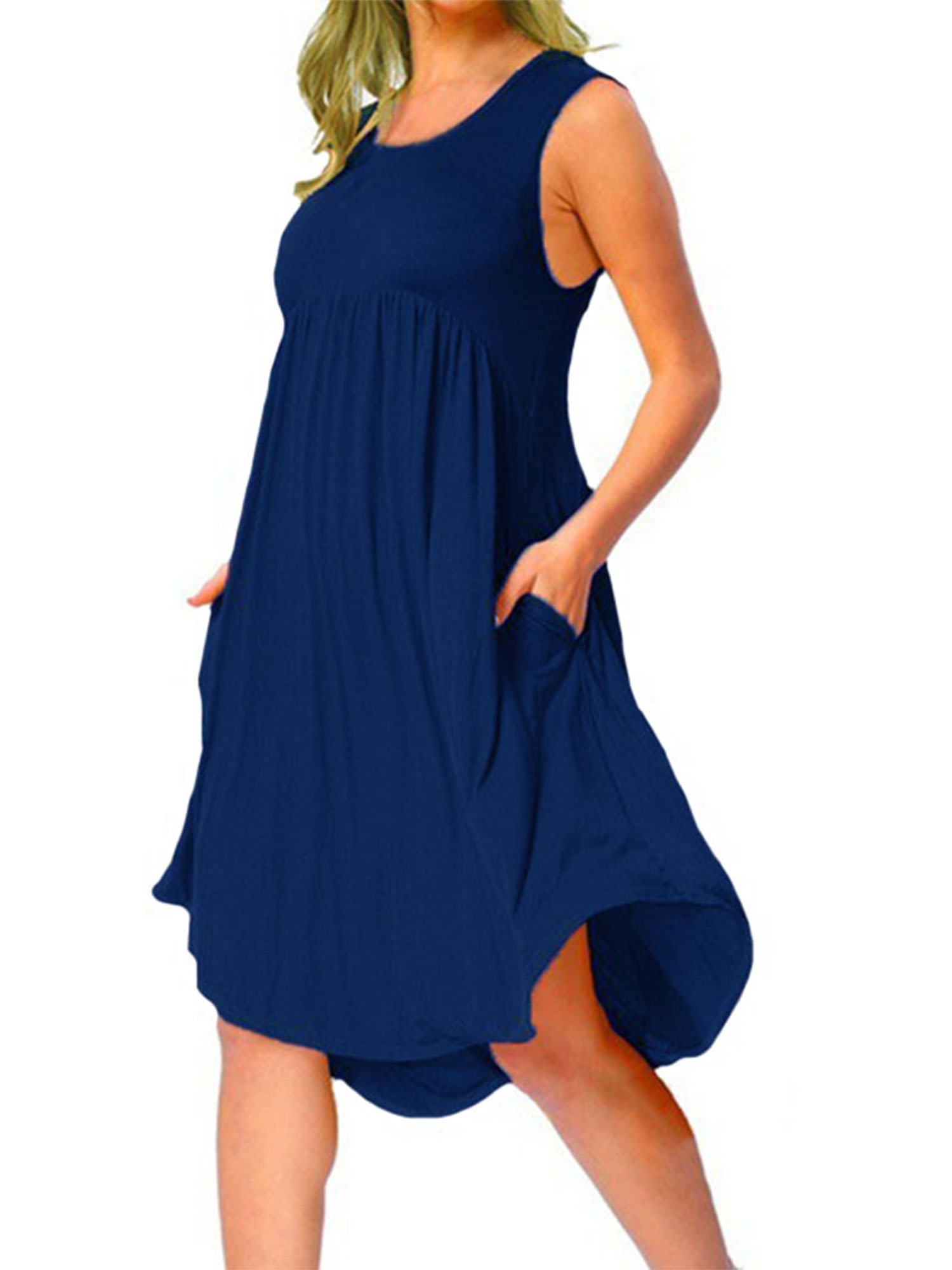 UKAP Women Summer Casual Dress Soft Loose Comfy Midi Dress Sleeveless