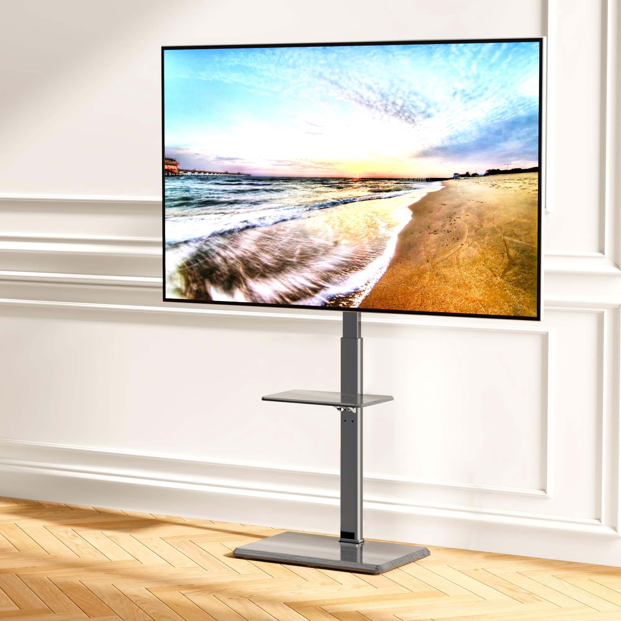 Afaloona Universal Floor TV Stand,TV Floor Mount Stand with Removable Shelf for 32-75 inch TV up to 110 lbs, Swivel and Height Adjustable Tall TV Stand for Bedroom,Office