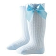 thumbnail image 2 of Girls Knee-High Socks Cotton Cute Bowknot Over the Calf Stockings 0-2 Years Toddlers Kids Solid Breathable Hollow-Out Long Boot Sock, 2 of 3