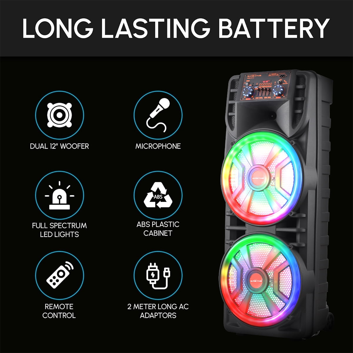RIDWIND 8000W Peak Power Portable Bluetooth Speaker Indoor & Outdoor Dual 12" Woofers Loud Heavy Bass Sound System With Wireless Microphone RGB Party Lights Remote Control Support TWS/USB/FM/AUX/TF