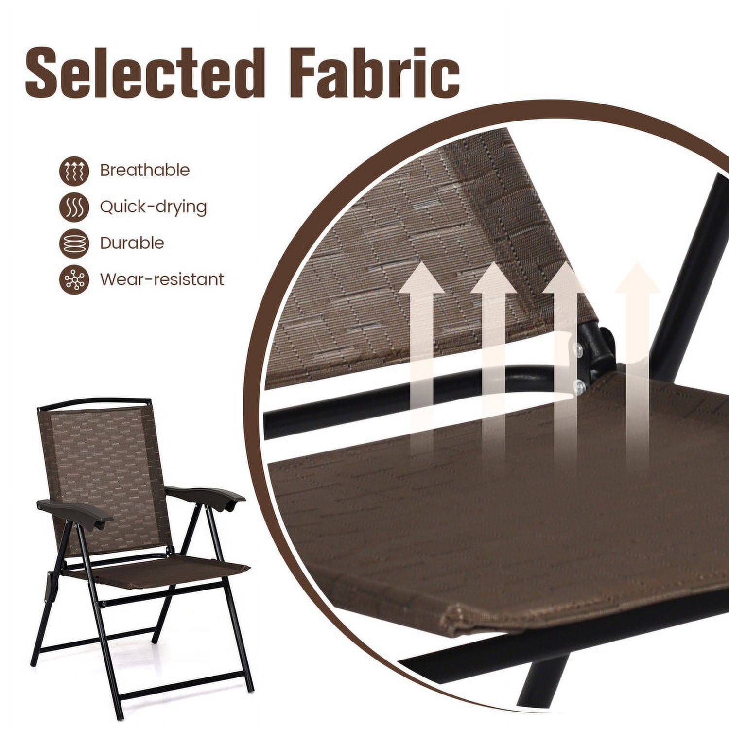 Aimee Lii 4 Pieces Folding Dining Chairs with Steel Armrests and Sling Back, Outdoor Patio Set Aimee Lii 4 Pieces Folding Dining Chairs with Steel Armrests and Sling Back, Outdoor Patio Set