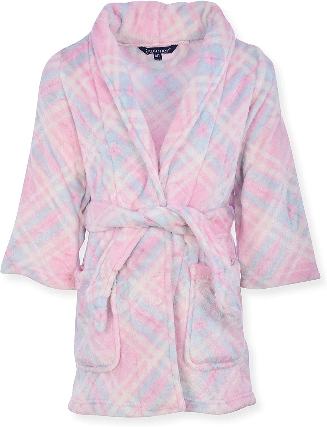 Isotoner Girls Plush Robe Toddler Little Big Girl Pink Plaid