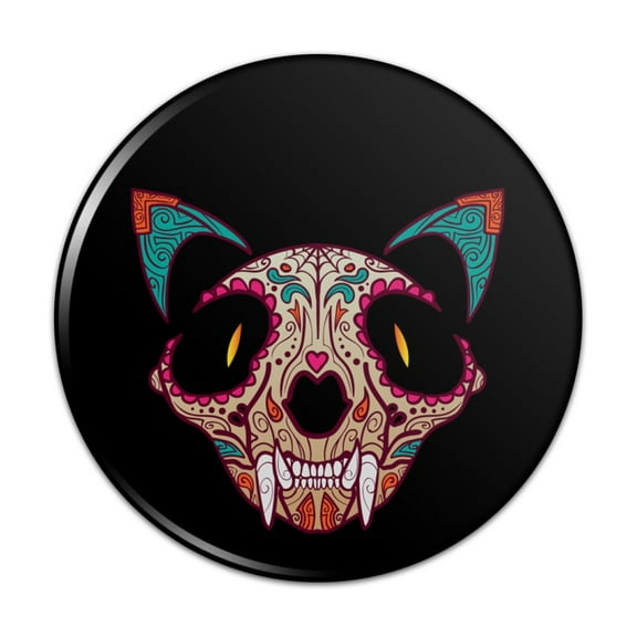 Cat Skull Mexican Day of the Dead Pinback Button Pin