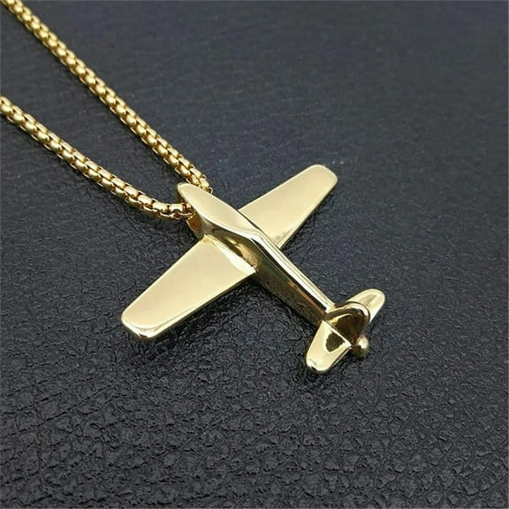 Aircraft Airplane Necklace & Pendant With 14K Yellow Gold Chains For Men Gold Color Men's Hip Hop Jewelry Gifts
