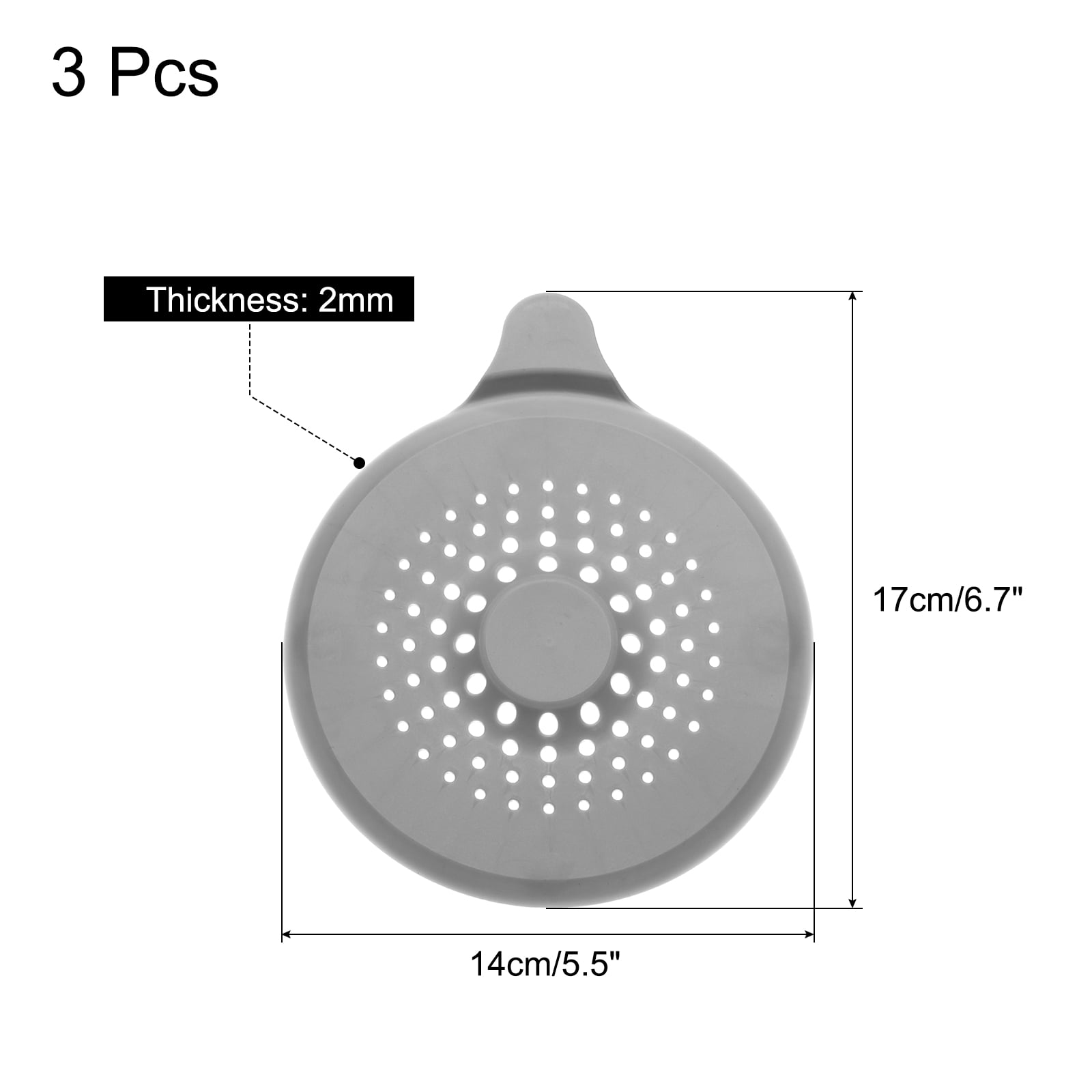 Unique Bargains Shower Drain Hair Catcher Silicone Round Stopper 5.5" Dia Grey 3Pcs