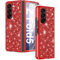 Dteck for Samsung Galaxy Z Fold 5 Case with Screen Protector (for Front Screen Only), Ultra Slim Glitter Hard PC Back Shockproof Protective Cover for Samsung Galaxy Z Fold5 5G,Red