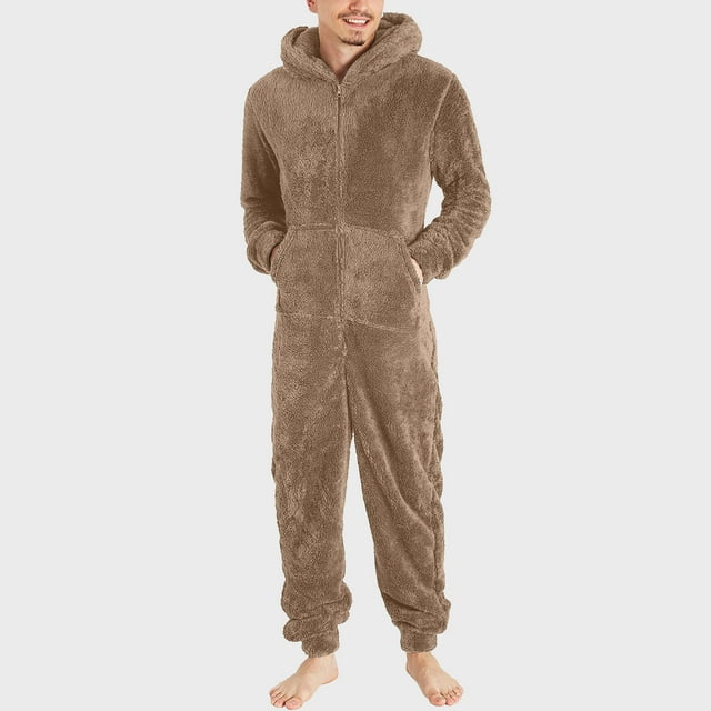 DPTALR Hommes Combinaison à Capuche Manches Longues Pyjamas Casual Winter Warm Rompe Sleepwear