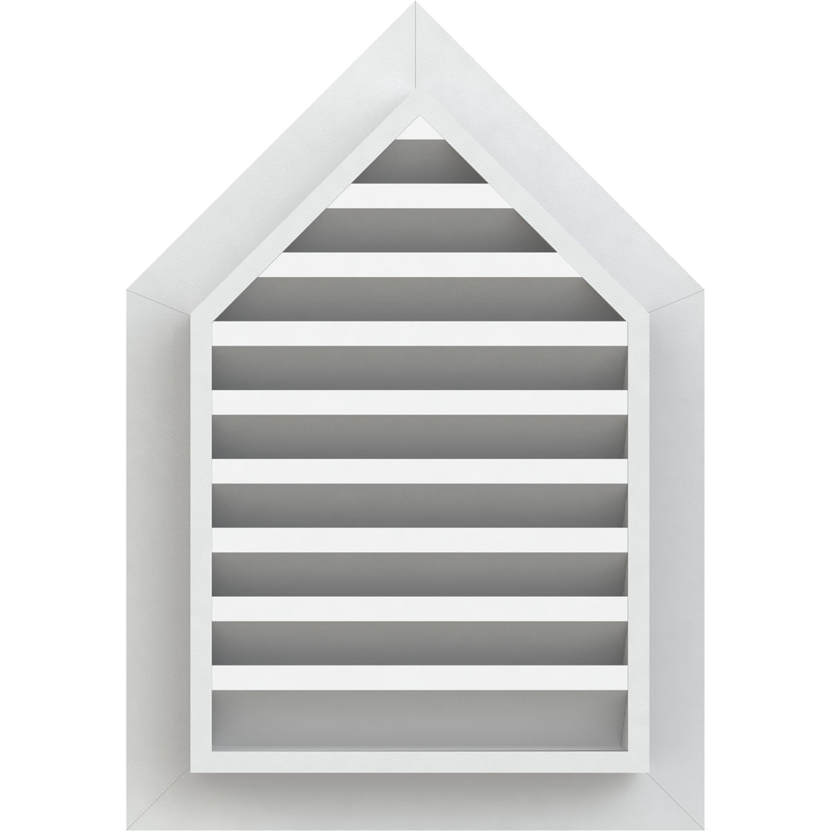 Ekena Millwork 14"W x 26"H Peaked Top Gable Vent (19"W x 31 1/8"H Frame Size) 10/12 Pitch: Functional, PVC Gable Vent w/ 1" x 4" Flat Trim Frame